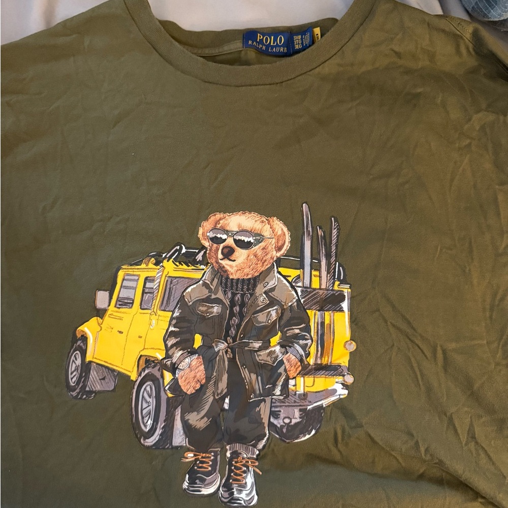 Ralph Lauren Olive Bear and Jeep Long Sleeve Tee